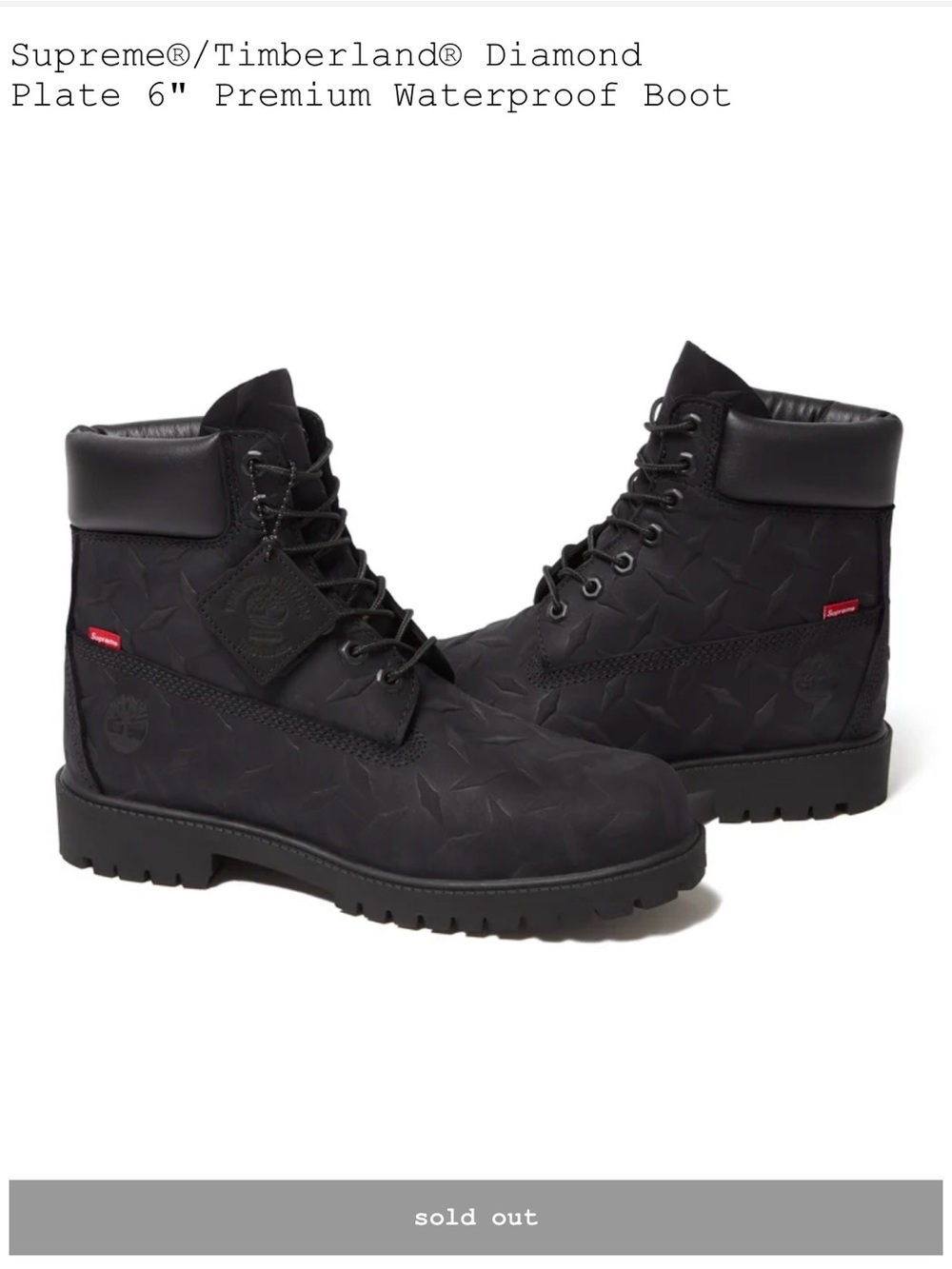 Supreme x Timberland Black Diamond Plate 6" Waterproof Boots